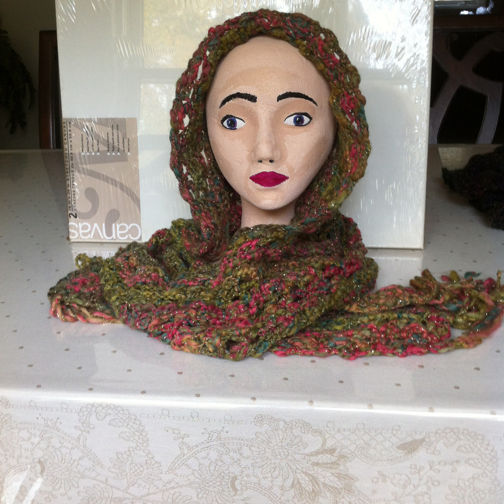 Unique Hand Crocheted Hooded Scarf-New